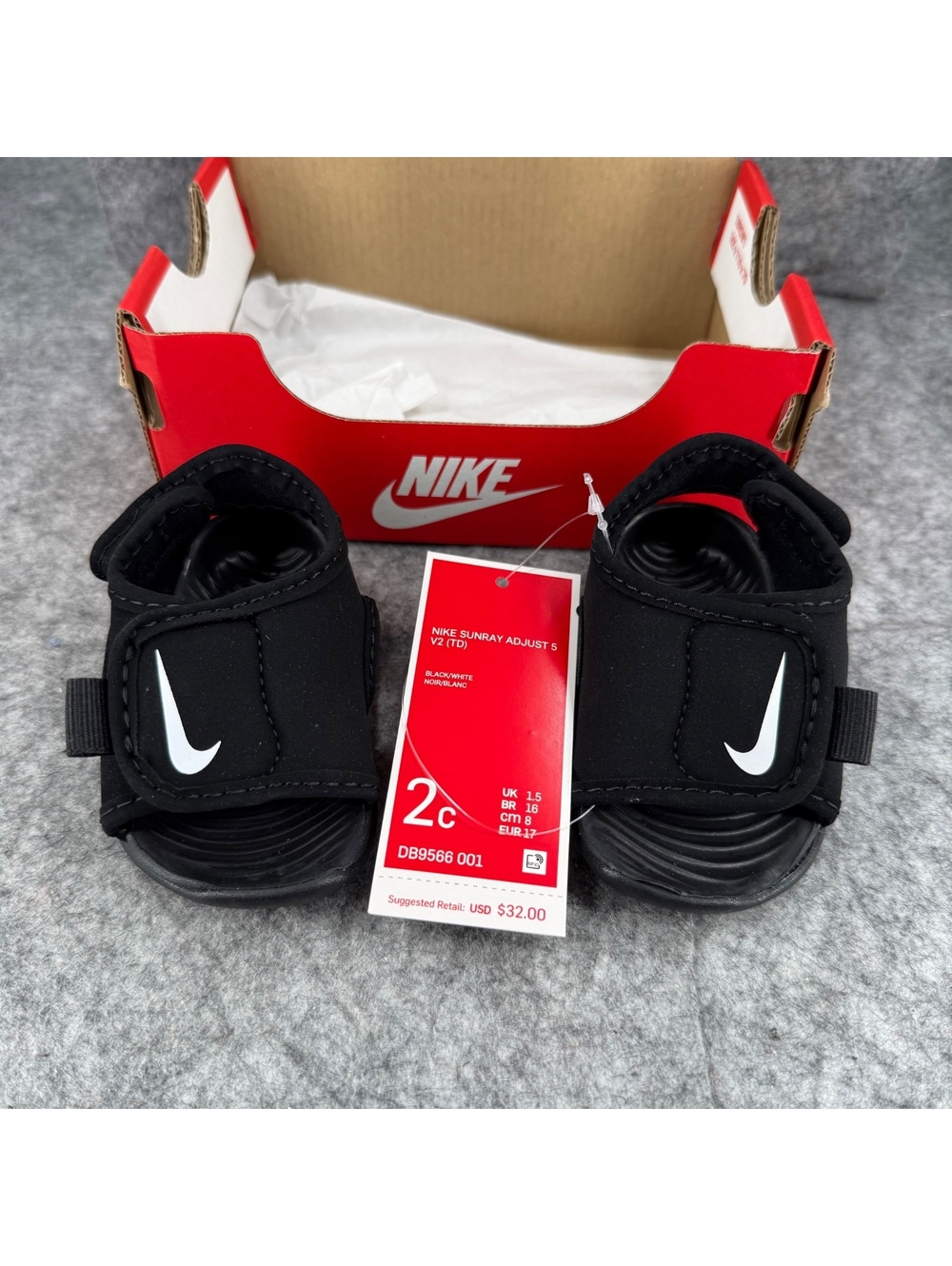 Nike Sunray Adjust 5 VW Toddler Sandals DB9566-001 Black White Size 2C New 965